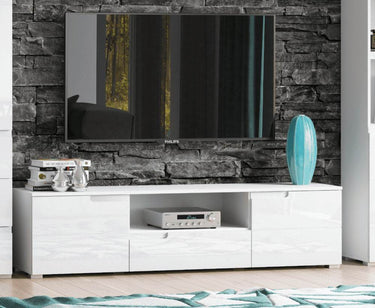Santino White High Gloss TV Cabinet S9 - Modern Entertainment Unit with Storage - UK Luxury Furniture